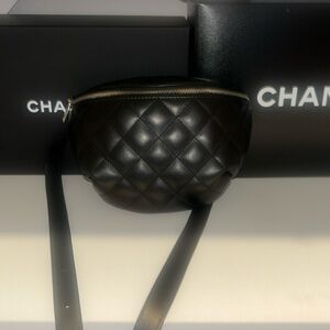 Authentic Calfskin Quilted Waist Belt Bag Chanel
